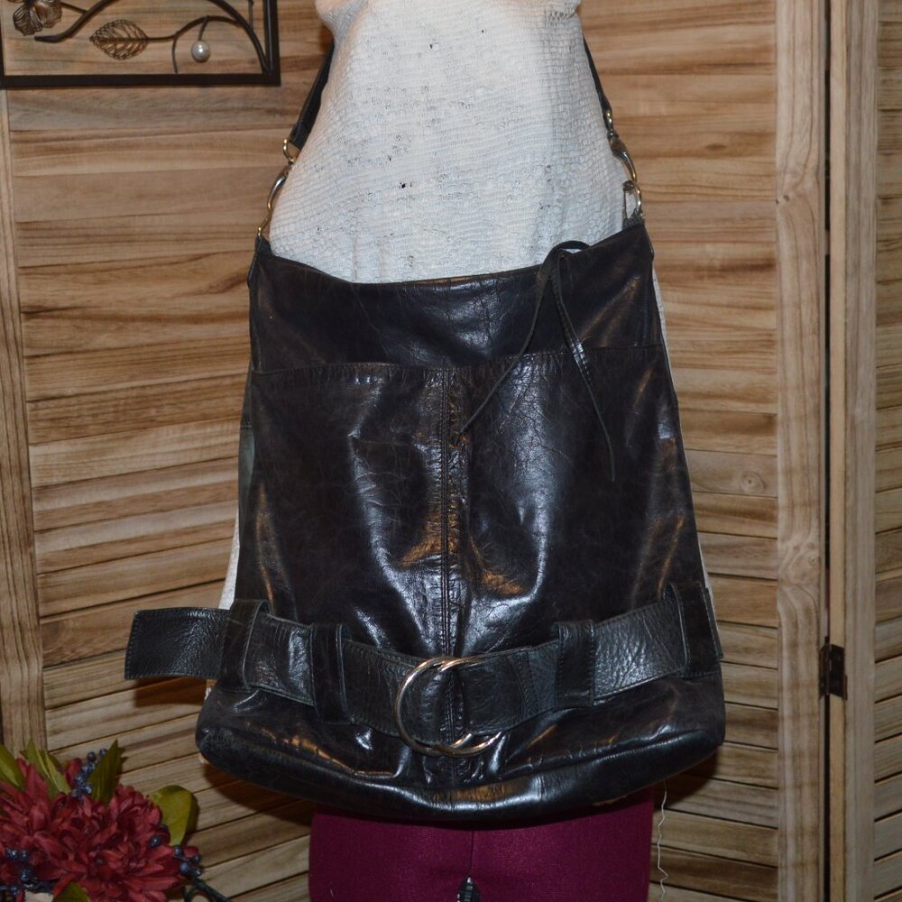 Vintage Latico NJ Charcoal Grey Leather Belted Bag